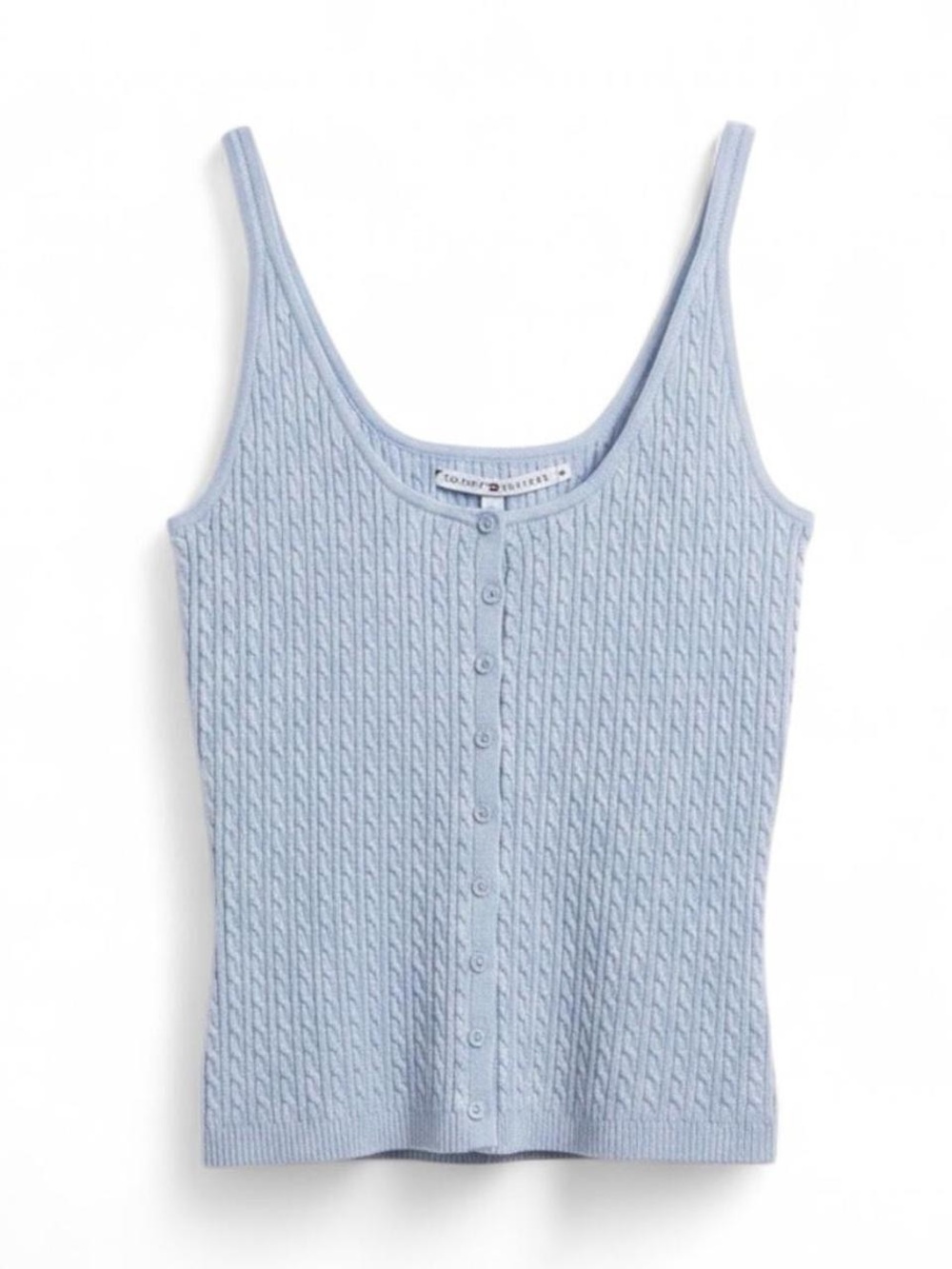 Tommy Hilfiger Baby Blue Cable Knit Button Front Tank Top M NWOT